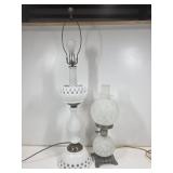2 Lamps: Milk Glass, Frosted Globe