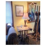 Antique Table, Table Scarf, Wall Art, Lamp