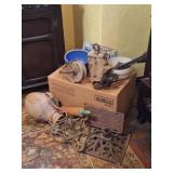 Crock Bowls, Pulleys, Light Fixture, Salvage