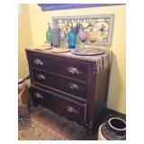 Vintage 3 Drawer Dresser, Wall Art, Barware