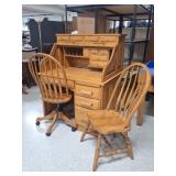 Oak Rolltop Desk, Office Chair, Side Chair