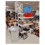 Shelving Units, Galvanized Trash Can, Toolbox