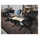 Office Chairs, HP Monitor, Globe, Office Shelves