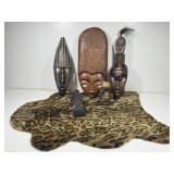 Tribal Masks, Statue, Faux Cheetah Rug
