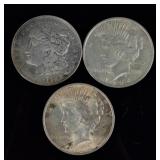Silver Dollars: 1921D Morgan, 1923 & 1924 Peace