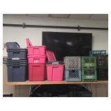 16 Storage Totes, 9 Plastic Milk Crates