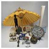 Statue, Parasol, Bell, Pottery Vases