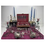 Wall Sconces, Flatware, Brass Candle Sticks