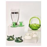 Roseville, Uranium Glass, Handled Basket