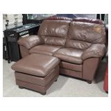 Faux Leather Loveseat & Ottoman
