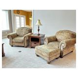 Pair of Armchairs with Matching Ottoman