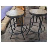2 Matching Adjustable Wood & Metal Stools