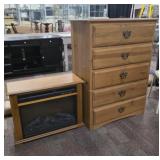 Wood 5 Drawer Dresser,  Warm-Living Fireplace