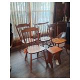 Spindle Back Rocker, 3 Side Chairs, Stand/Stool