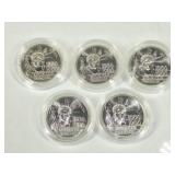 5 Piedfort 1986 French Silver Statue Liberty Coins