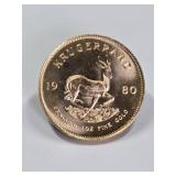 1980 South African Krugerrand 1 OZ Fine Gold Coin