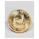 1980 South African Krugerrand 1 OZ Fine Gold Coin