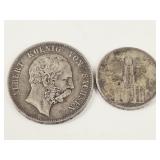 2 German Silver Coins: 1876 Albertine & 1934