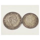 German Silver Wilhelm II Coins: 1903 & 1908