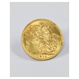 1915 British Sovereign Gold Coin, 22KT 8g