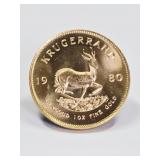 1980 South African Krugerrand 1 OZ Fine Gold Coin