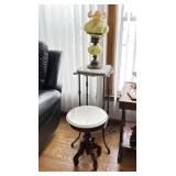 Fenton Burmese Student Lamp, Marble Topped Stands