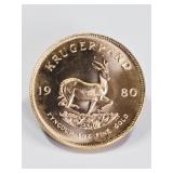 1980 South African Krugerrand 1 OZ Fine Gold Coin