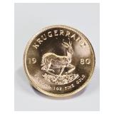 1980 South African Krugerrand 1 OZ Fine Gold Coin