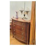 4 Drawer Chest, Lamp, Linens, Etched Bowl