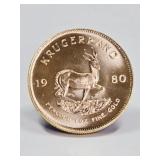 1980 South African Krugerrand 1 OZ Fine Gold Coin