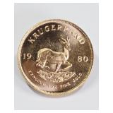 1980 South African Krugerrand 1 OZ Fine Gold Coin
