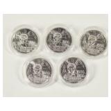 5 Piedfort 1986 French Silver Statue Liberty Coins