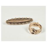 3.36 Grams 9KT Victorian Jewelry: Ring, Pin