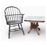 Windsor Sack-Back Chair, Marble Top Table