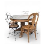Oak Pedestal Table & Ice Cream Parlor Chairs