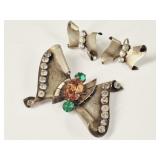 .75 OZT Sterling Silver 1940s Brooch & Earrings