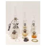 6 Vintage Oil Lamps, Extra Chimney