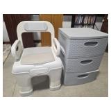 Portable Plastic Commode & 3 Drawer Storage