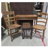 Games Table, Chairs & Cane Seat Bench
