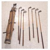 Antique Wood Shaft Golf Clubs & Bag