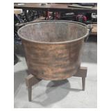 Huge Copper Pot on Wood Stand w/ Handle