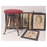 Piano Stool, Currier & Ives Framed Art