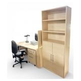 Desk, Shelf Cabinets, Chair & Lamp