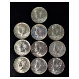 (10) 1960s Kennedy Half-Dollars, 40% Silver