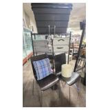 Metal Shelf, Storage Containers & Chairs
