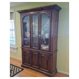 Lefton China Tea Set, Linens, Wood Hutch