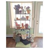 Bakers Rack, Galvanized Milk Can, Birdhouses