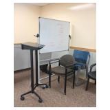 Lecture Stand, Dry Erase Board & 8 Chairs