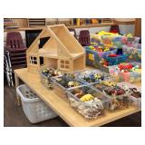 Plastic Toy Animals, People & Wood Doll House