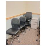 Metal 3 Drawer File Cabinet, w/ No Key & Chairs